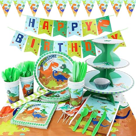 164pieces Dinosaur Party Supplies Set Serves 16 For Kids Birthday Theme Party Baby Shower School Party Daily Dinner Party Packs Amazon Canada