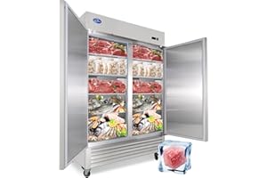 kalifon 54" Reach-in Commercial Freezer with 2 Solid Door & 8 Shelves, 49 Cu.ft Stainless Steel Freezer Fan Cooling Freezer for Restaurant, Bar, Home, Shop, and Business
