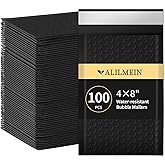 Alilmein 4×8" Inch Bubble Mailers 100 Pack Small Bubble Mailers Waterproof Padded Envelopes Self Seal Adhesive Shipping Bags for Mailing Cards Jewelry Makeup and Small Business Packaging