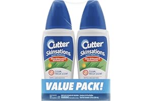 Cutter Skinsations Insect Repellent, Repels Mosquitos, Ticks, Gnats, Fleas, 7% DEET, 2 pack, 6 fl Ounce (Pump Spray)
