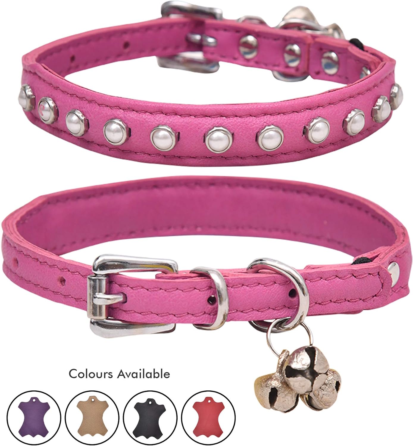 Pet Supplies Ultra Soft Real Lamb Leather Glass White Pearl Studded Cat Collar with Break Away