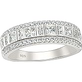 Wuziwen Sterling Silver Rings Anniversary Half Eternity Ring Wedding Band for Women Cubic Zirconia