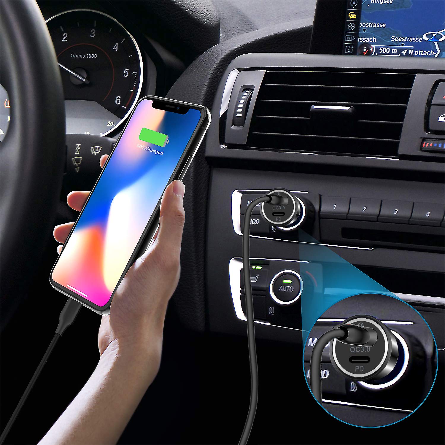 USB PD Car Charger, Guoguo Power Delivery & Quick Charge 3.0 Adapter for iPad Pro, Google Pixel 3/3 XL, iPhone Xs/XS Max/XR/X, Samsung Galaxy S10/S9/S8 and More