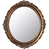 Funerom 12.8 x 14.3 inch Vintage Decorative Wall Mirror, Hanging Mirrors for Bedroom Living-Room Dresser Decor, Oval (Antique