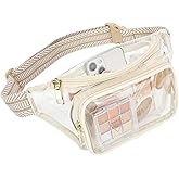 YBO Clear Fanny Pack Stadium Approved Clear Bag for Stadium Events Large Belt Bag for Women Transparent Waist Bag Crossbody for Sports Concert with Adjustable Strap, Khaki