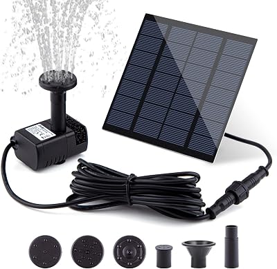 LAWOHO Solar Fountain Pump Kit with Panel 1.8W 3m Cable 4 Nozzles