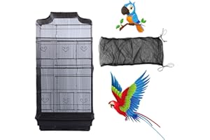 AIMICOCA Bird Cage Seed Catcher, Large Airy Gauze Seeds Bird Cage Cover Guard Adjustable Bird Cage Cover Birdcage Seed Feather Catcher Universal Birdcage Parrot Bird Nylon Mesh Net Cover(L-118x16 in, Black)