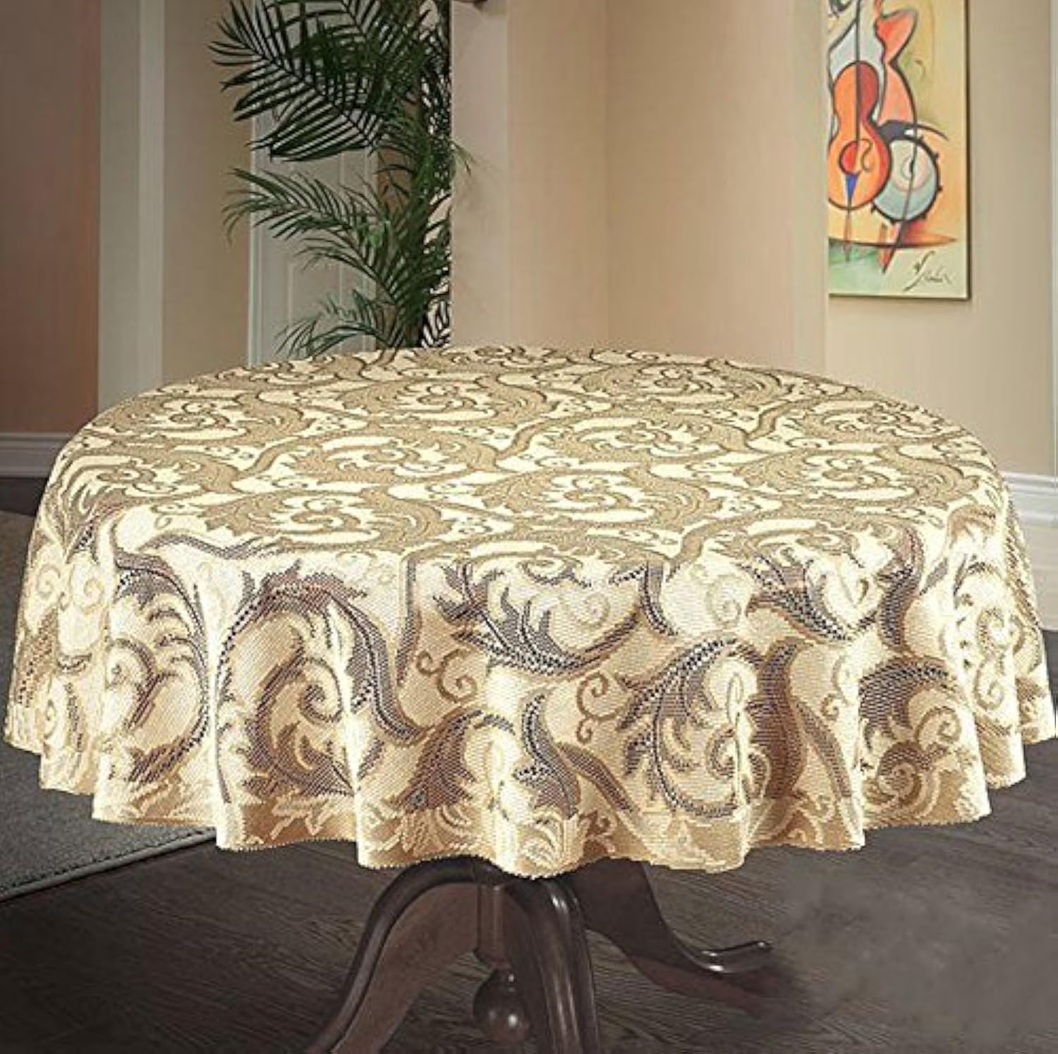 MforStyle Round Table Cloth Sits up to 5 people - Rich Durable Textured Tablecloth Natural Golden Beige 59" (150cm)
