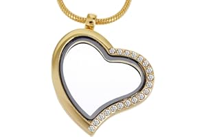 RUBYCA Living Memory Heart Locket Snake Chain Necklace Crystal Floating Charm DIY Gold Tone 1Pcs