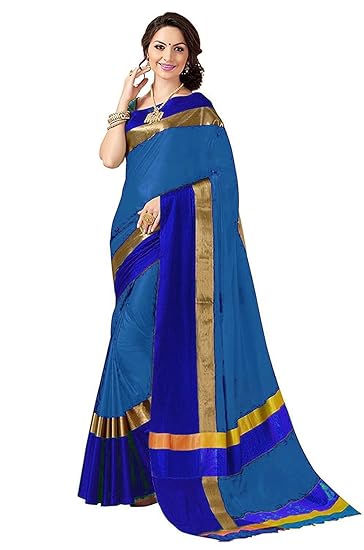 Women Cotton Silk Saree With Blouse Piece(VisvavaVariation2) (LightBlueDark)