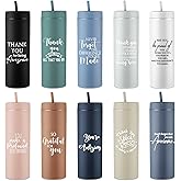 Rtteri 10 Pcs Thank You Cups Employee Appreciation Gifts 16oz Plastic Reusable Skinny Tumblers with Lids and Straws for Social Worker Coworker Volunteer Staff Teacher(Neutral Color,Appreciation)