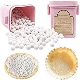 PLANTIONAL Ceramic Pie Weights, 1.32Lb Reusable 10mm Baking Beads with Wheat Straw Container, Natural Ceramic Stoneware Bakin