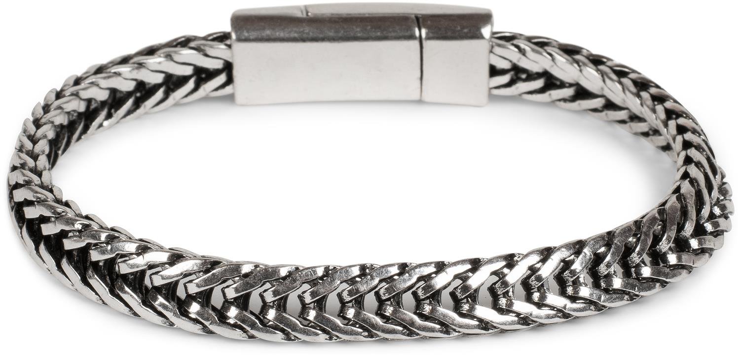 styleBREAKER flat plaited chain bracelet with magnet closure, chain, jewellery, unisex 05040131, color:Silver/Black