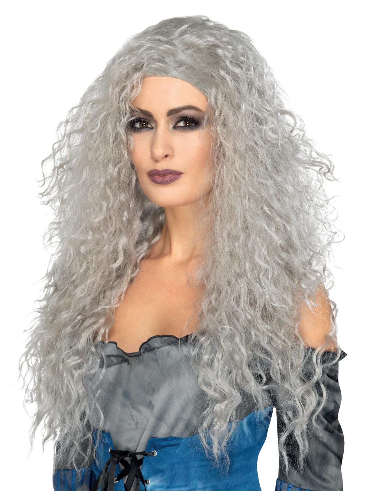 Smiffys Banshee Wig, Grey Long & Messy, Halloween Fancy Dress Accessory, Witch Dress Up Wigs