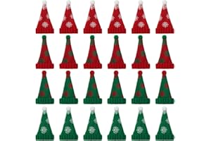 Bencailor 24 Pcs Mini Santa Hats for Crafts Small Christmas Knit Hat Tiny Snowman Wine Bottle Cover Holder Doll Cap for Table Cover (Cute)