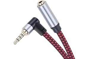 Audio Mic Extension Cable 3Ft,90 Degree TRRS 3.5mm Aux Headphone Extender 4-Pole Jack Plug Extension Lead Stereo Male to Fema