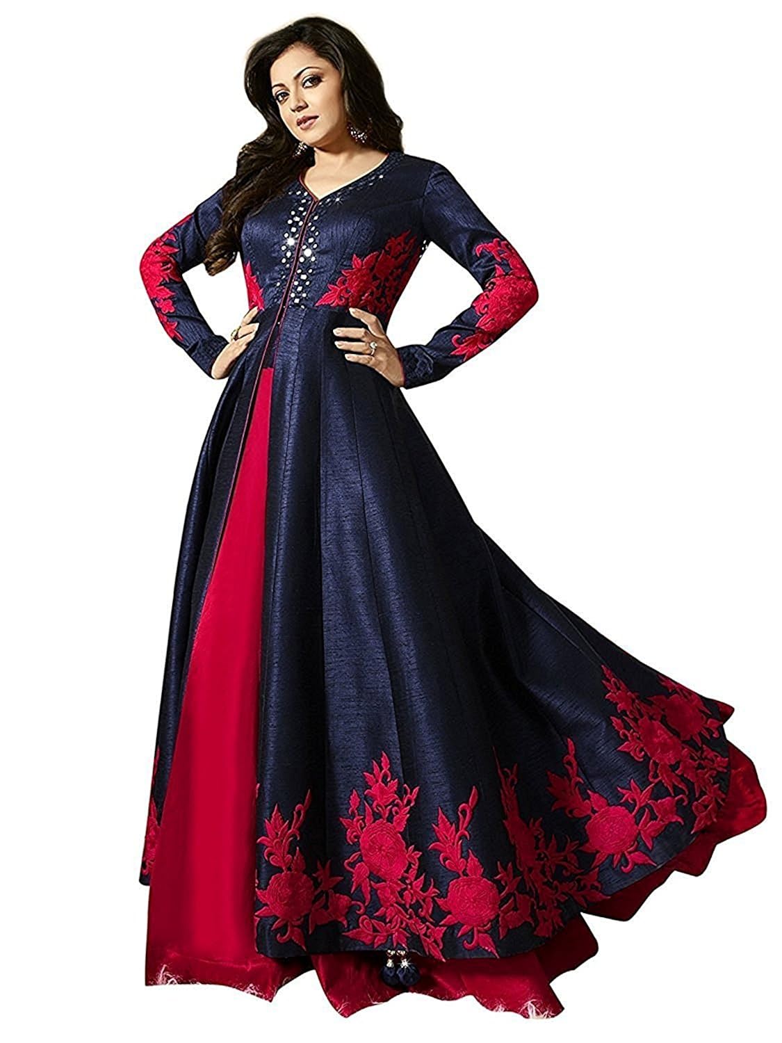 salwar style women's embroidered anarkali gown (blue color_free size)