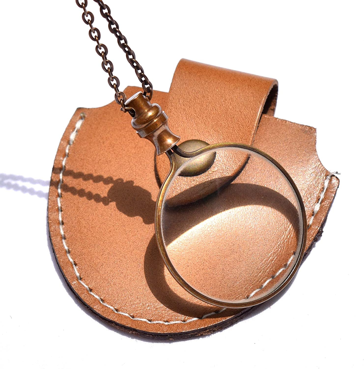 Photo 1 of 10X Magnifiers Antique Brass Chain Necklace with 40mm Diameter Glass Magnification Lens Pendant Portable Pocket Loupe Monocle for Library