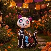 Wenqik Large Día De Los Muertos Skeleton Cat Statue Halloween Garden Decor | Day of The Dead Ofrenda Statue Decorations Resin Material for Altar Mexican Home Decor Halloween Yard Lawn Patio Decoration