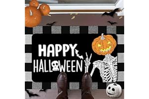 FLAJZ Halloween Door Mat – 16"x28" Indoor and Outdoor Non-Slip Floor Mats with Skeleton & Pumpkin Design, Anti-Skid Rubber Backing Door Rug for Halloween Decorations