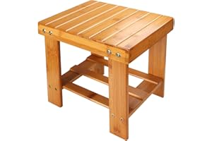 STARVAST Bamboo Shower Stool Small Wood Shower Bench 10 inch Wooden Stool Seat Foot Rest Ideal for for Small Spaces Bathroom 