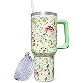 ZNYYZYBA 40 oz Tumbler with Handle and Straw, Stainless Steel Insulated Frog Tumbler, Reusable Frog Coffee Mug with Leak Proof Lid