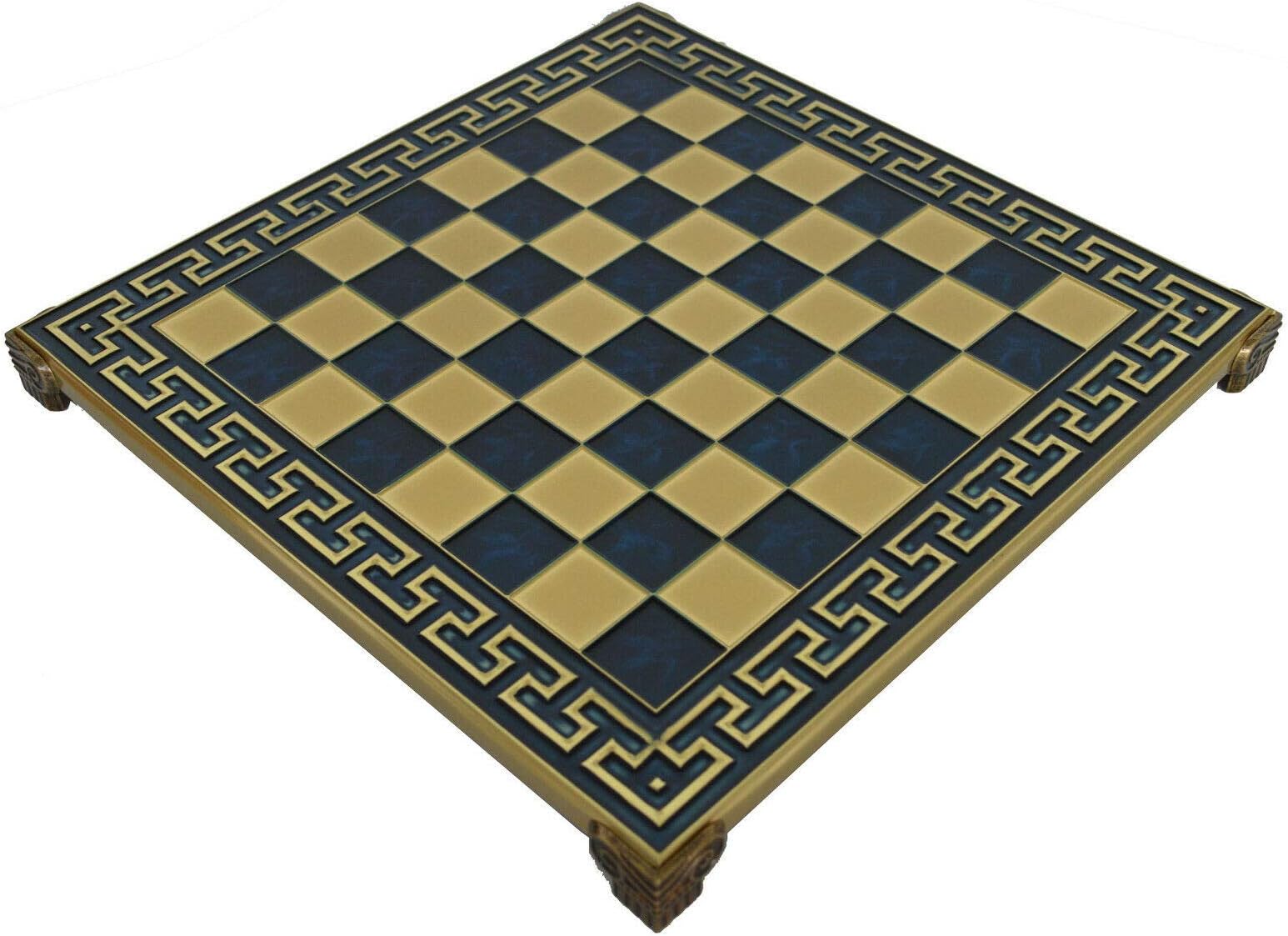 Manopoulos Brass & Blue Chess Board with Meander Design - 1" Squares