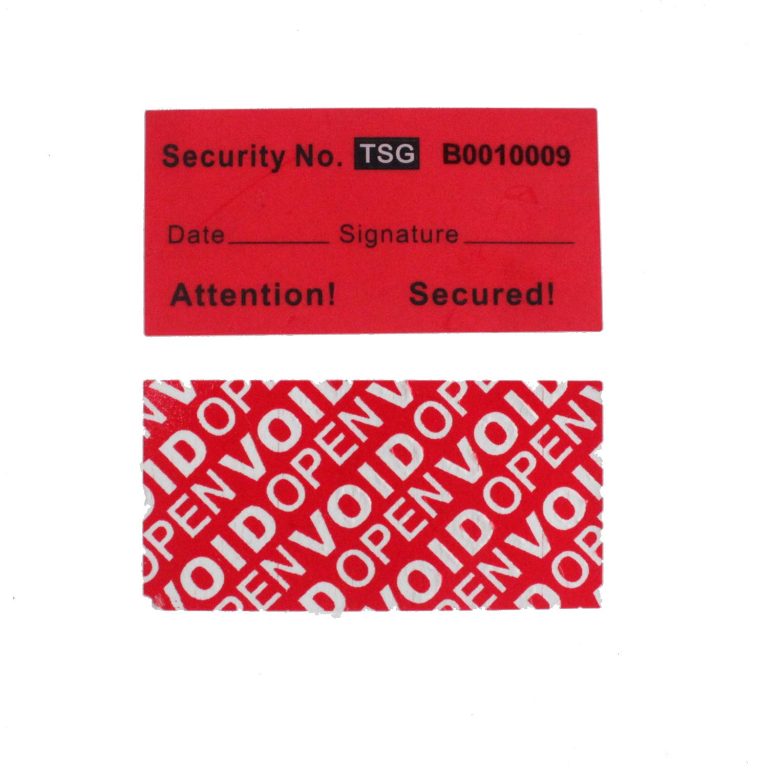 TamperSeals Group - 100pcs 100% Total Transfer Tamper Proof Security Warranty Void Stickers/Labels/Seals (Unique Seq. Numbers, Red, 1 x 2 Inches)