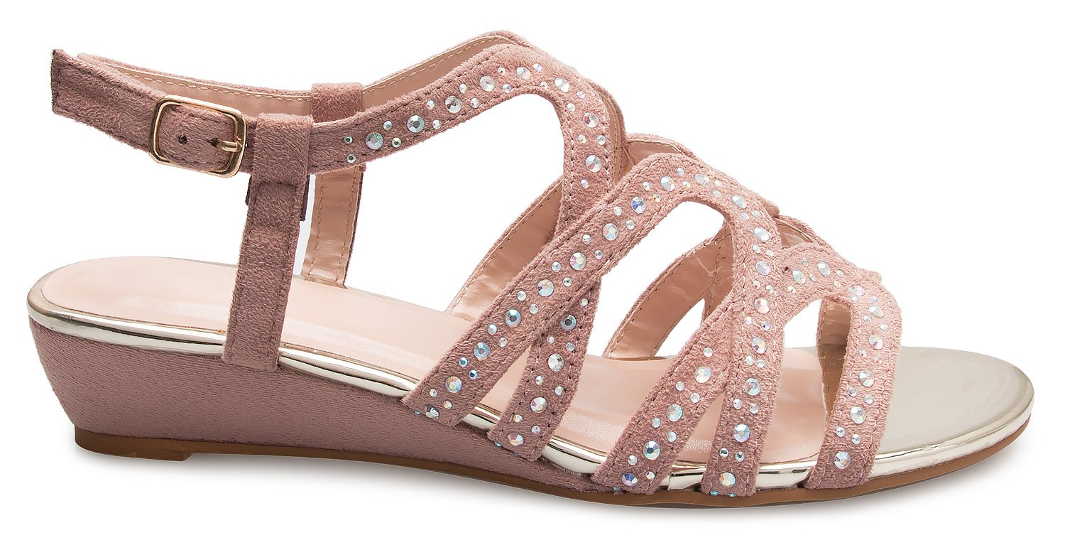 Olivia K Women's Strappy Crisscross Cutout Ankle Strap Buckle Kitten Low Wedge Heel Sandals - Comfortable, Slingback - Image 6