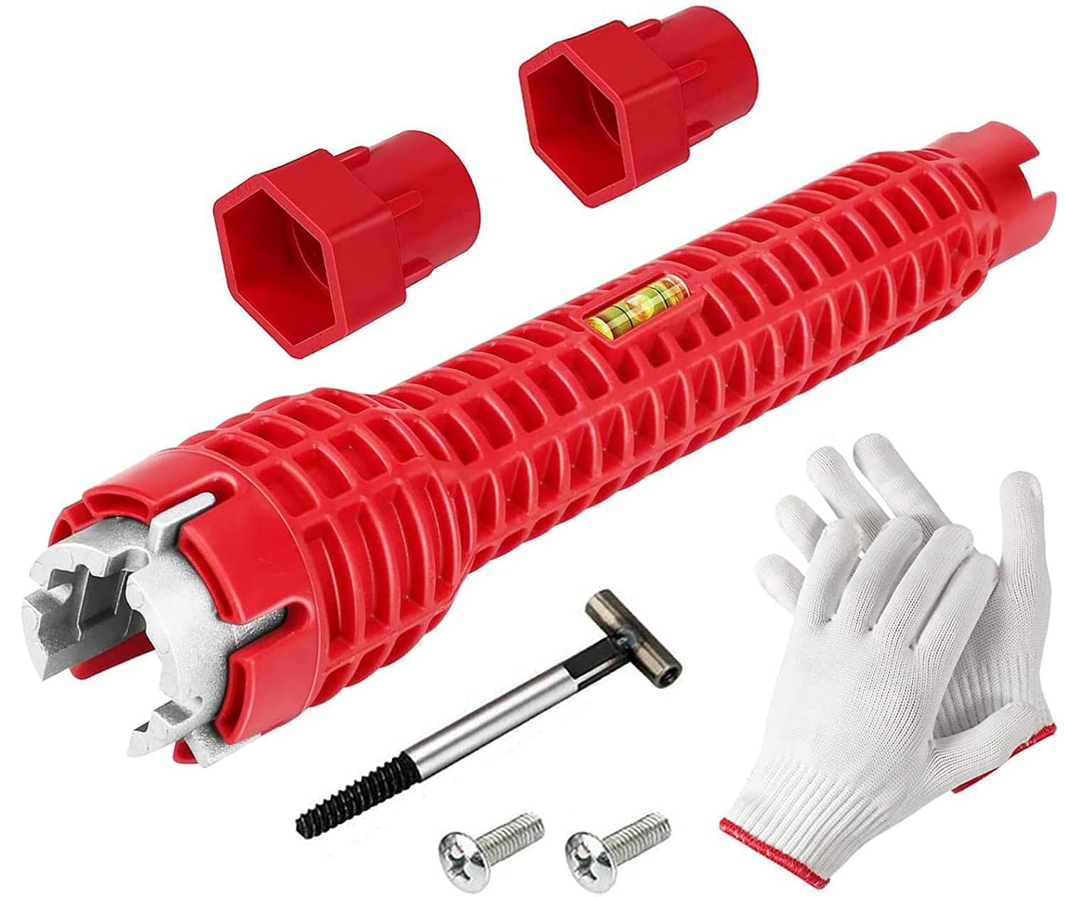 Hozzwhoo 8-in-1 Faucet and Sink Installer, Anti-Slip Multifunctional Pipe Wrench,Sink/Bathroom/Kitchen Plumbing Tubing Wrench Faucet Tool(Red)