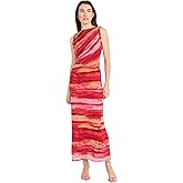 Donna Morgan Womens Women's Asymmetrical Neckline Ruched Fitted Maxi - Sleeveless Ruffle Evening Formal Wedding Guest Dress