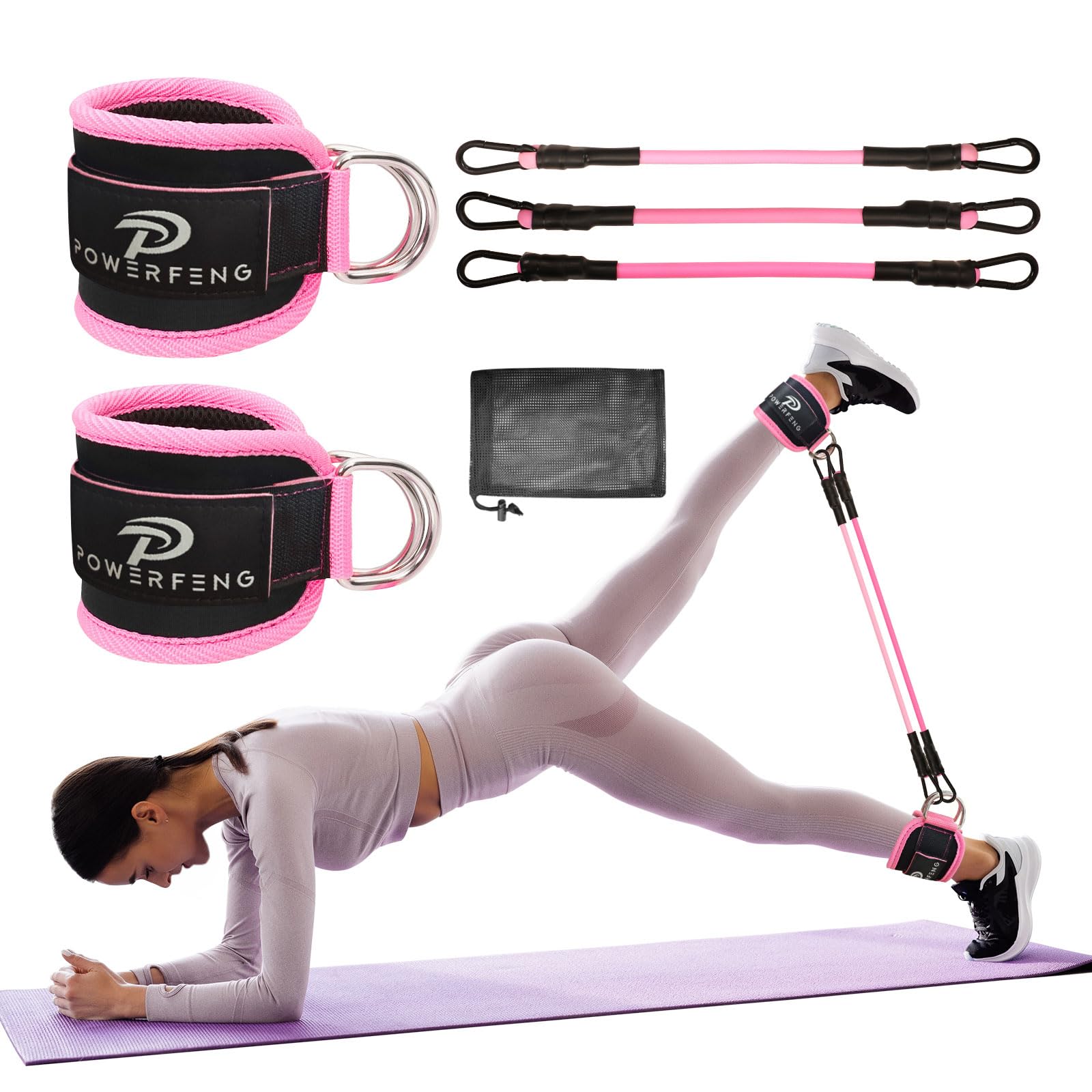 Photo 1 of Ankle Resistance Bands with Cuffs: Women Ankle Strap Band for Working Out - Ankle Resistance Bands for Glutes Hip & Leg Butt Training Workout Exercise Equipment