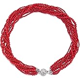 COOLSTEELANDBEYOND Multi-Layer Beads Crystal Braided Chain Choker Collar Magnetic Clasp,Statement Necklace, Bracelet