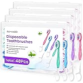 48 Pack 5-in-1 Mini Toothbrush Disposable, Prepasted Toothbrushes | Waterless Disposable Toothbrushes with Toothpaste, Floss,