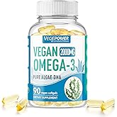 Vegan Omega-3 Algae DHA Supplements - 2000mg Algae Oil, Plant-Based Prenatal Algal DHA, 90 Carrageenan Free Softgels -Sustainable Fish Oil Alternative Supports Brain, Heart, Eyes, Joint Health