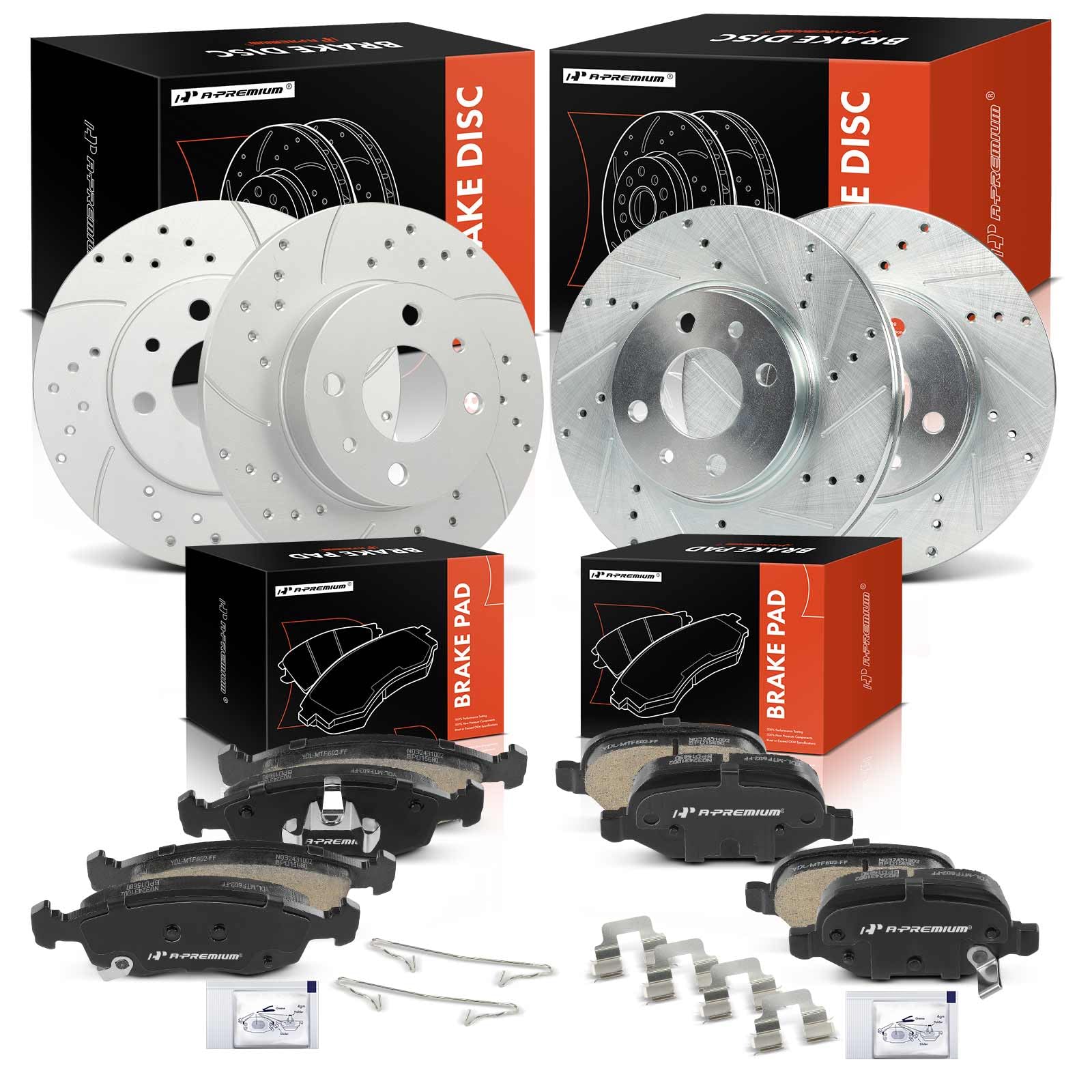 Photo 1 of A-Premium Front and Rear Drilled and Slotted Disc Brake Rotors + Ceramic Pads Kit Compatible with Select Fiat Models - 500 2012-2017, 12-PC Set