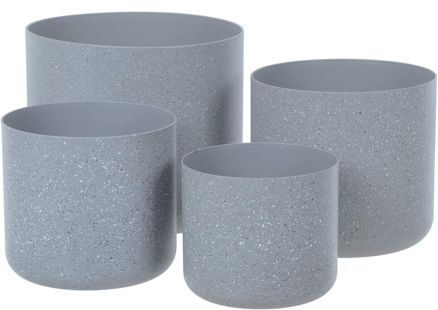Set Of 4 Plastic Plant Pots Sandstone Effect Planters Garden 14-22cm - Light Grey