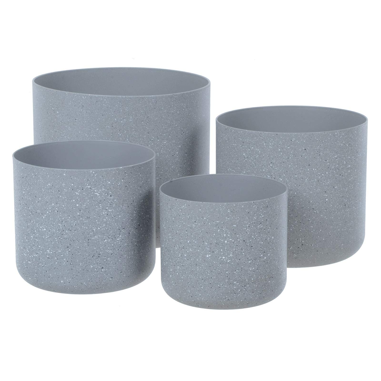 Set Of 4 Plastic Plant Pots Sandstone Effect Planters Garden 14-22cm - Light Grey
