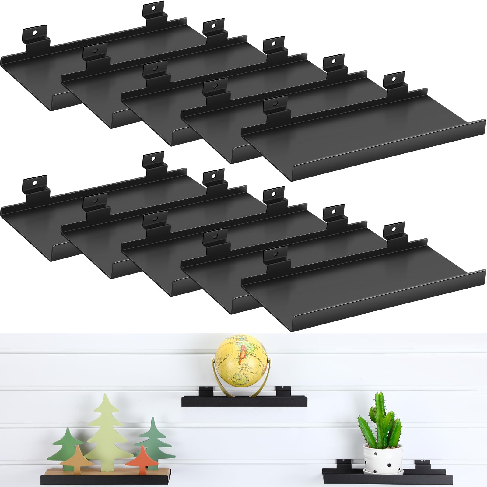 Photo 1 of DoubleFill 10 Pcs 6 Pcs Slatwall Shelves, 10x4.3 Inch Metal Slat Wall Shelf Accessories, Heavy Duty Retail Display Panel for Home Shoe Stores Boutiques Storage and Organization (Black)