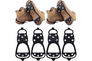 BIUWING 2 Pairs Ice Cleats for Shoes and Boots,Universal 8 Steel Studs Crampon Ice & Snow Grippers for Winter Hiking Climbing Ice Fishing,Anti-Slip
