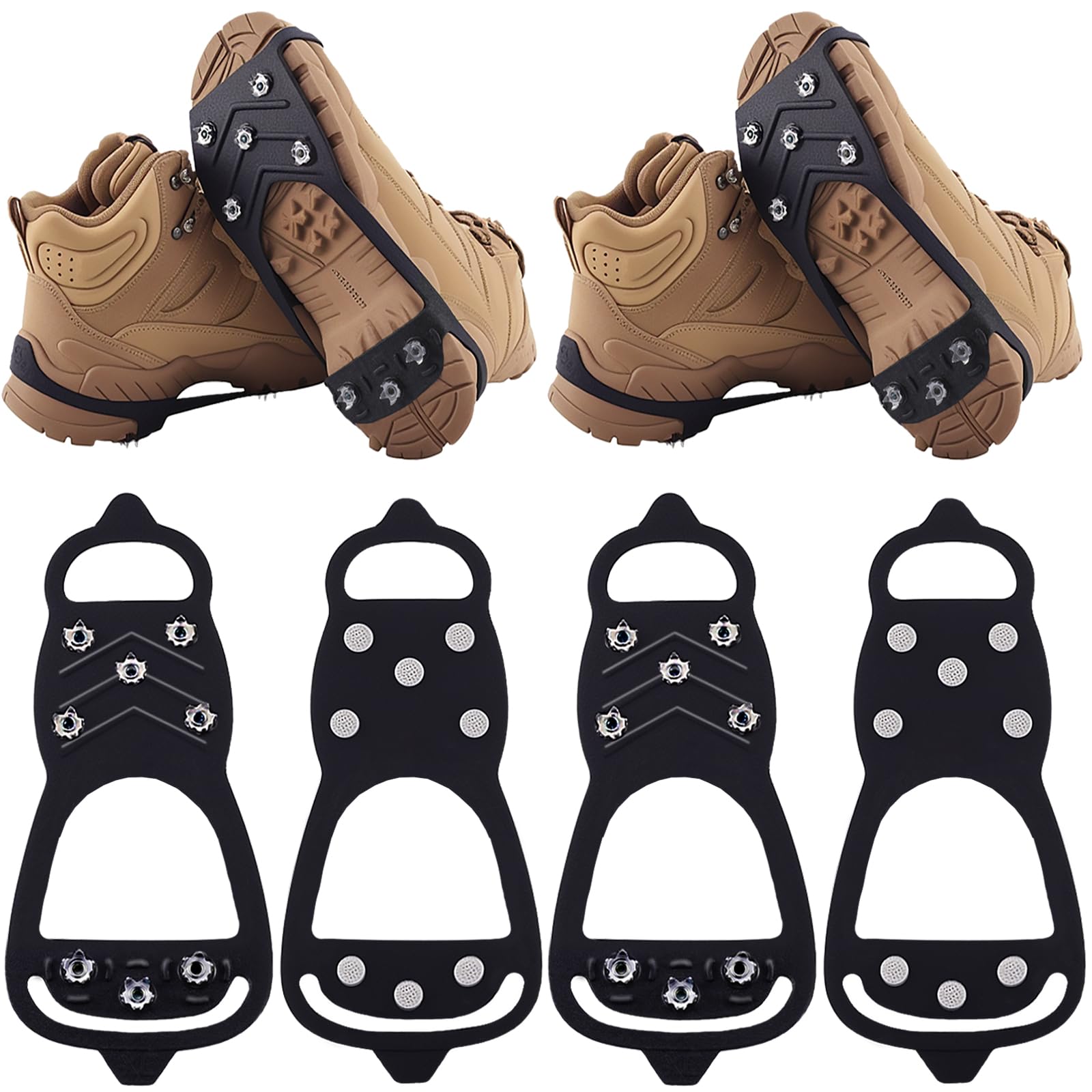 Photo 1 of 2 Pairs Ice Cleats for Shoes and Boots, Universal Non Slip Hiking Spikes, Micro Shoe Spikes for Snow and Ice, Durable Snow Crampons for Winter Hiking Climbing Ice Fishing, 8 Steel Studs Gripper Spike