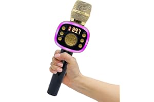 SINGING MACHINE Carpool Karaoke Machine for Kids & Adults, Carpool Karaoke The Mic 2.0 - Wireless & Bluetooth Karaoke Microphone with Voice Changing Sound Effects as White Elephant Gift - Gold & Black