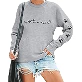 LIWYLU Cat Mom Sweatshirt for Women Cute Cat Mama Life Pullover Paw Pet Lover Long Sleeve Shirt Crewneck Tops