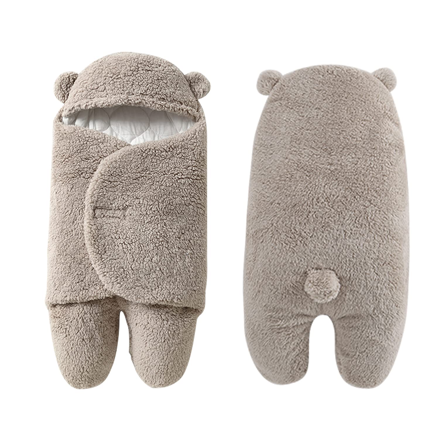 [MOONMN] ベビーおくるみ 赤ちゃんおくるみ 新生児おくるみ ベビー服 ベビー寝袋 出掛け 冬 新生児着ぐるみ 抱っこ布団 足付き 出産祝い 防寒 暖かい 柔らかい 綿 コットン フード付き ふわふわ もこもこ クマちゃん 肌に優しい 丸洗い 厚手 (グレー,S(0～3ヶ月)