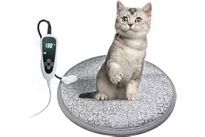 GOLOPET Cat Heating Pad Round-D16in Pet Heating Pads for Cats Waterproof Smart Thermostat Switch, Adjustable Heated Cat Bed,Adding Wire Rope Wires Cat Warming Pad-Letter