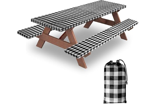 KENOBEE 6ft Picnic Table and Bench Cover, Camping Essentials RV Gear, 72in Waterproof Windproof Outdoor Elastic All Around Ta