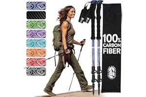 HIKER HUNGER OUTFITTERS 100% Carbon Fiber Trekking Poles by USA Brand - Ultra Strong Lightweight Collapsible Hiking Poles with EVA Foam Grips & Quick Adjustable Flip Locks