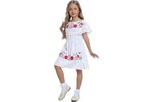 YZXDORWJ Mexican Embroidered Cinco de Mayo Dress for Girls - Kids Fiesta Floral Vestidos Girl's Traditional Dress