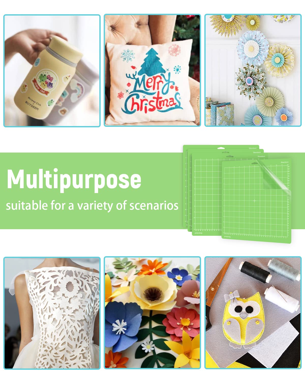 Colemoly 12x12 Cutting Mat 9 Pack Standard for Cricut Maker/Maker 3/Explore 3/Air 2/Air/One Cut Cards 2 Pack Scraper Green Grip Sticky Cricket Replacement Accessories Pad for Supplies,Quilting