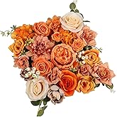 DEEMEI Roses Artificial Fall Flowers Burnt Orange Combo Box Set Faux Flowers Silk Mix Peony Fake Flowers with Stems for DIY Bridal Wedding Bouquets Centerpieces Baby Shower Party Home Decorations